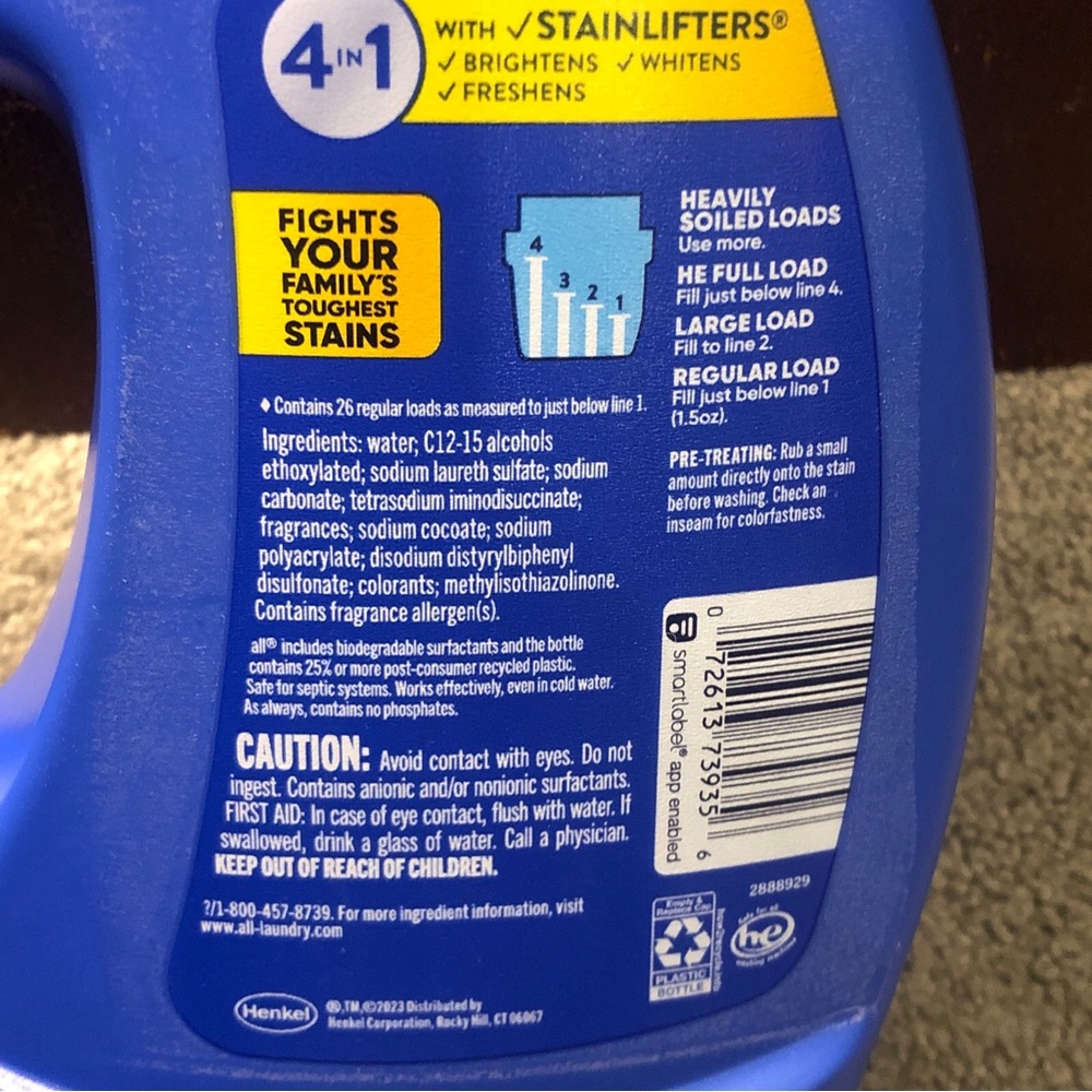 All Fresh + Clean Sunshine Fresh Laundry Detergent w/ Stainlifters 26 Loads 40oz - Picture 3 of 7
